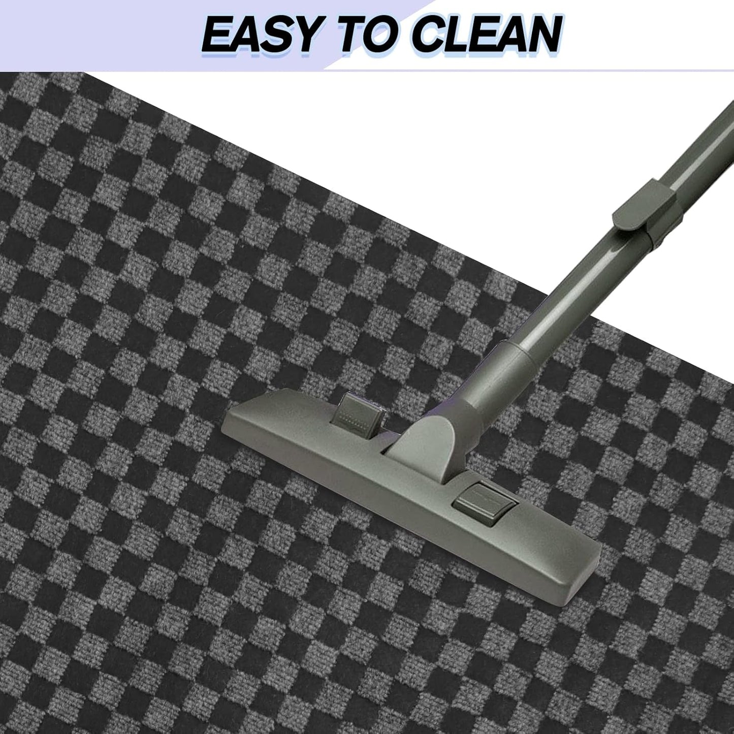 Custom Size Backed Non-Slip Area Rugs Runner, Easy Clean, Waterproof Runner Rugs for Hallway Entryway, Kitchen, Laundry, 3FT x 53FT, Gray Checkered