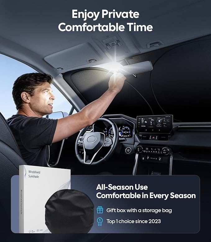 Wigoo for Toyota Tacoma Windshield Sunshade [OEM Design, 100% Sun Blockage] Foldable Heat Insulation Sun Shade with Storage Bag, for Toyota Tacoma (2016-2026), Silver Coating