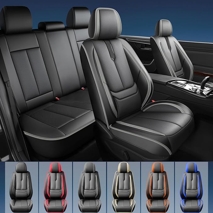 Fit Prius Car Seat Covers for Toyota Prius 2001-2024 2025 2026 -Upgraded Premium Waterproof & Breathable Leather,Airbag Compatible,All-Weather Seat Cushion Protector,2 Front/Black-Grey