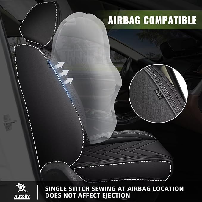 AOMSAZTO 2 Front Car Seat Covers for Toyota RAV4 2007-2026: Faux Leather Automotive Seat Cover Waterproof Compatible Airbag(2 Seats, Black)