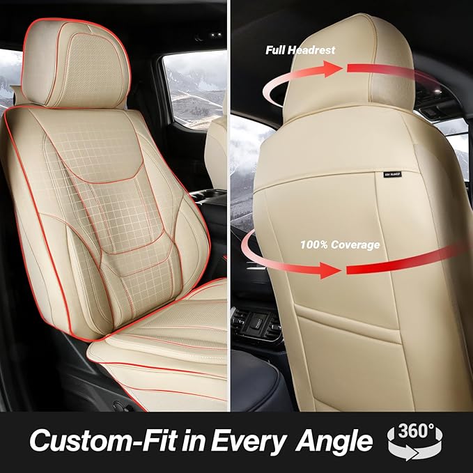 Coverland Custom Fit Car Seat Covers for Car Compatible with [BMW Z4, Chrysler 200, Toyota Solara] Premium Water Resistant Leather Non-Slip Interior Protector[Front Beige - Size Chart A24]