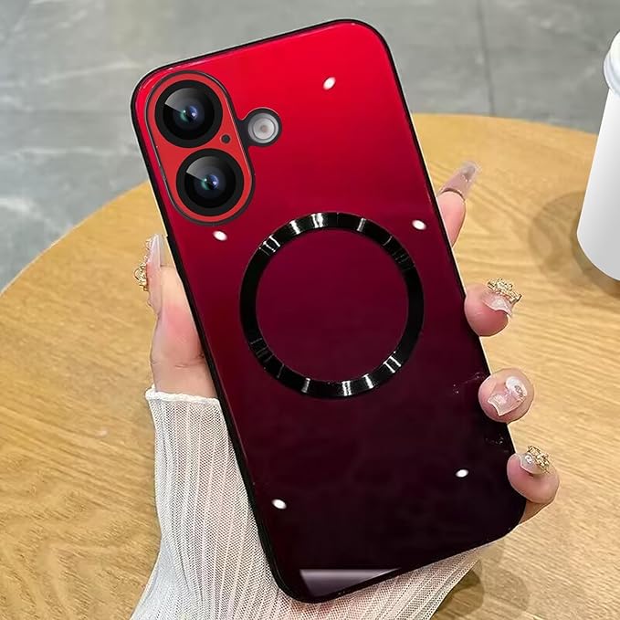 Guppy Compatible with iPhone 16 Case Magnetic, with Full Camera Lens Protector [Compatible with MagSafe] Scratch Resistant Gradient Glass Back Cover Phone Case-Red