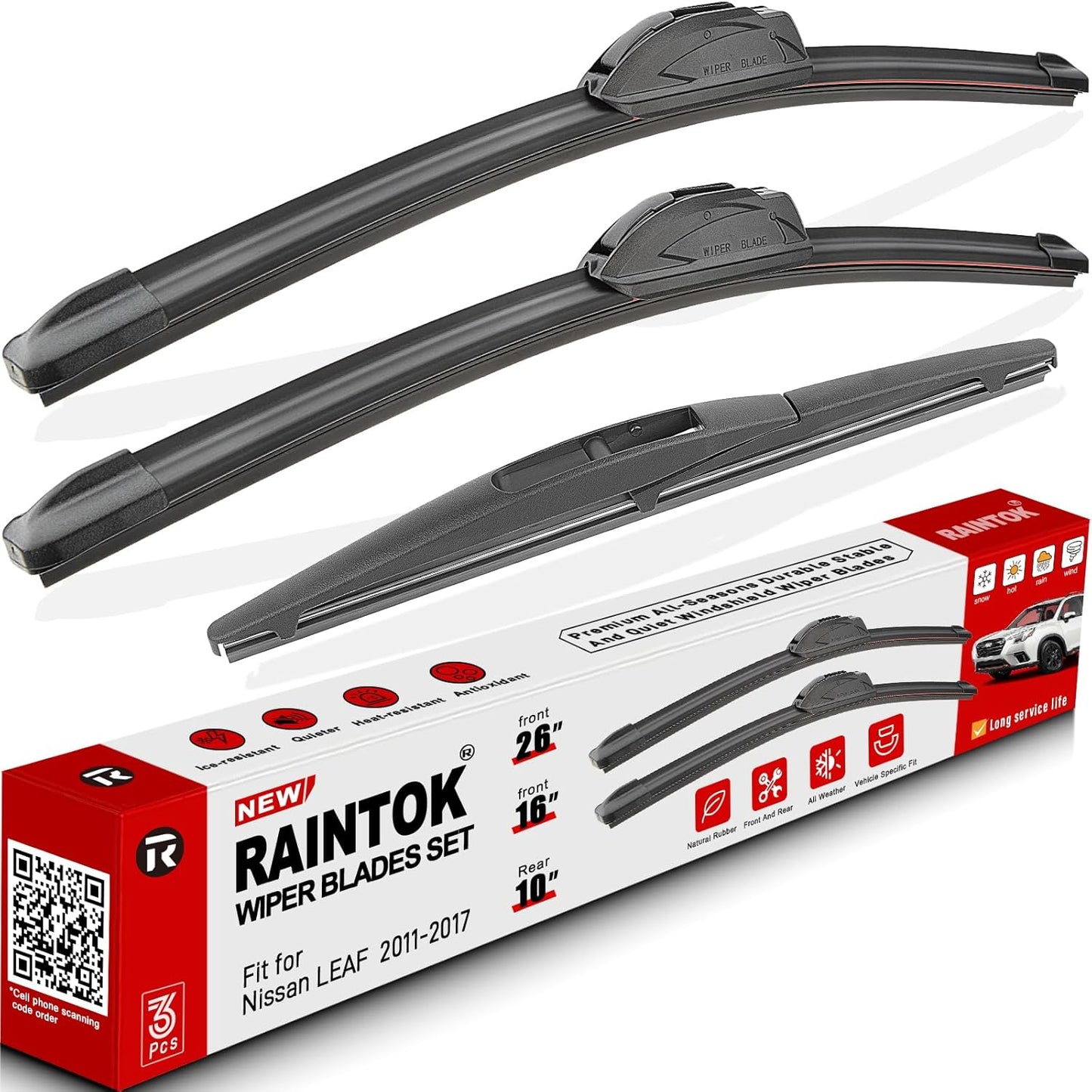 Windshield Wiper Blades Replacement for Nissan LEAF 2011 2012 2013 2014 2015 2016 2017 Original Factory Quality Front Rear Wipers Blade Set for My Car - 26" 16" 10" (Pack of 3)