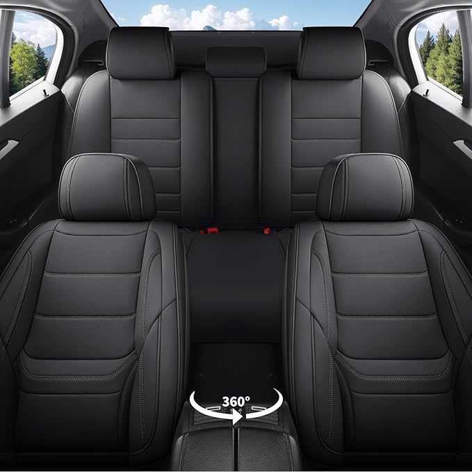 Car Seat Covers Full Set Custom Fit for Ford Focus 2000-2018 - Premium Faux Leather with Lumbar Support, Breathable, Anti-Slip & Full Wrapping Edge (Black,Full Set)