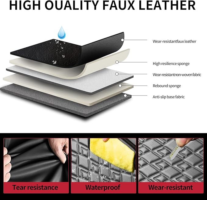 Fit 4Runner Car Seat Covers (5 Seats) for Select Toyota 4Runner 2003-2024 2025 2026 - Full Coverage Leather,Airbag Compatible, Waterproof & All Weather Seat Cushion Protector,Full Set,Black