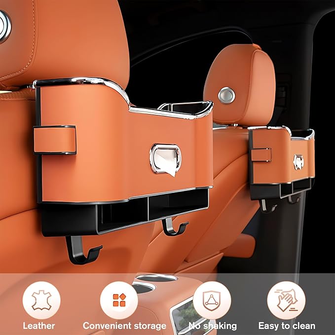 Multifunctional Car Seat Back Storage Box, Universal Car Seat Organizer, Car Seat Tissue Box and Organizer, Car Seat Paper Towel Organizer， Car Organizer with 2 Drink Cup Holders (Black)