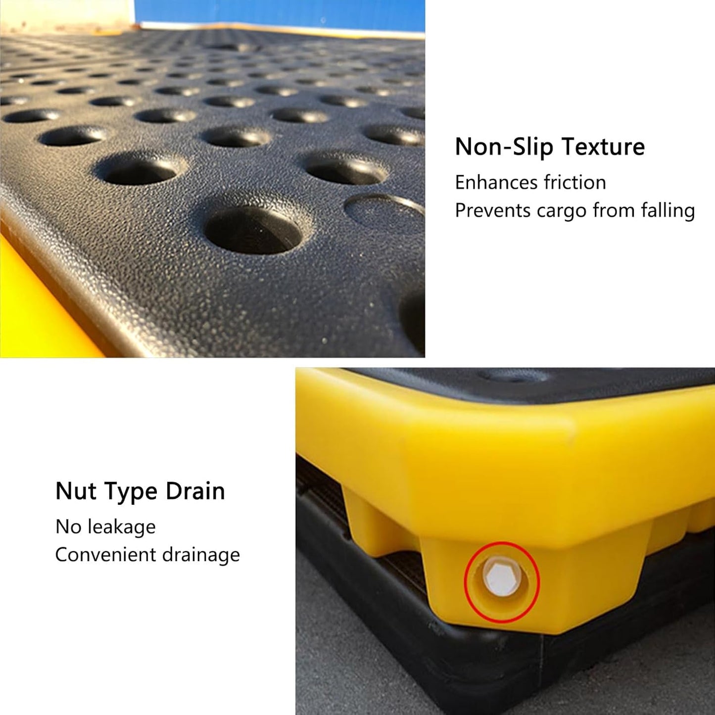 2 Drum Containment Spill Pallet, Polyethylene Low Profile Paint Bucket Tray, Industrial Garage Storage Detachable Shipping Leakproof Platform (Color : Yellow-2 Pack, Size : 19.3"x14"x3.7")