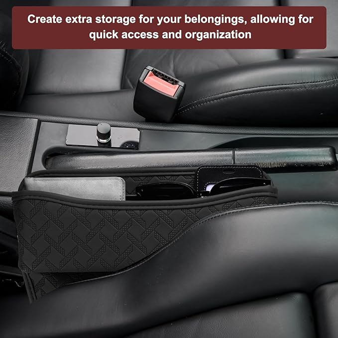 HARFINGTON 2pcs Car Seat Gap Filler Organizer 11.5 x 8 x 2.1 Inch Leather Universal Car Organizer Storage Box Between Seat and Console for Phone Sunglasses Keys, Pink