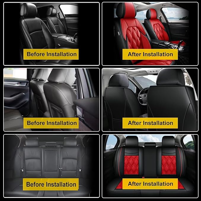 AOMSAZTO Car Seat Covers,Full Set 5 Seats Custom Fit for Jeep Compass 2018-2026,Leather Car Seat Cover Seat Cushion Protector,Airbag Compatible Waterproof Black&Red