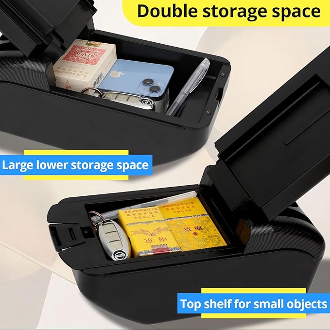 AULPHIKE Compatible with Nissan Versa Armrest 2007-2011 Car Center Console Organizer Armrests Double Layer Storage with USB Ports（Black Style）