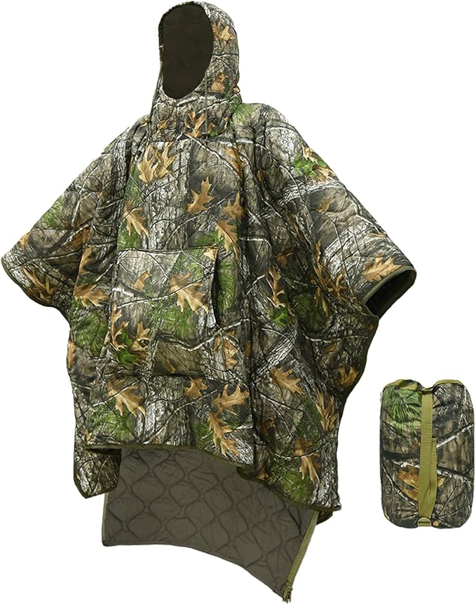 Poncho Liner Hoodie with Pocket Insulated Military Sleeping Bag Water Resistant for Outdoor Camping Travel Survival Hunting Car Emergency