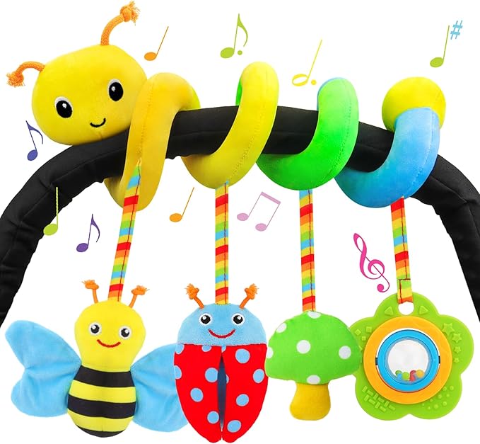 FPVERA Car Seat Toys for Babies 0-6 Months Upgraded Version Spiral Car Seat & Stroller Activity Toy, Soft Plush Hanging Toys with Rattles, Best Gift for Ages 0 and Up