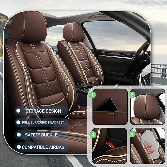 Leather Car Seat Covers Fit for Toyota Corolla Hybrid 2020-2024, 5 Seater Car Seat Cover, Premium Waterproof, Scratch Resistant Car Interior Accessories (Full Set Coffee)