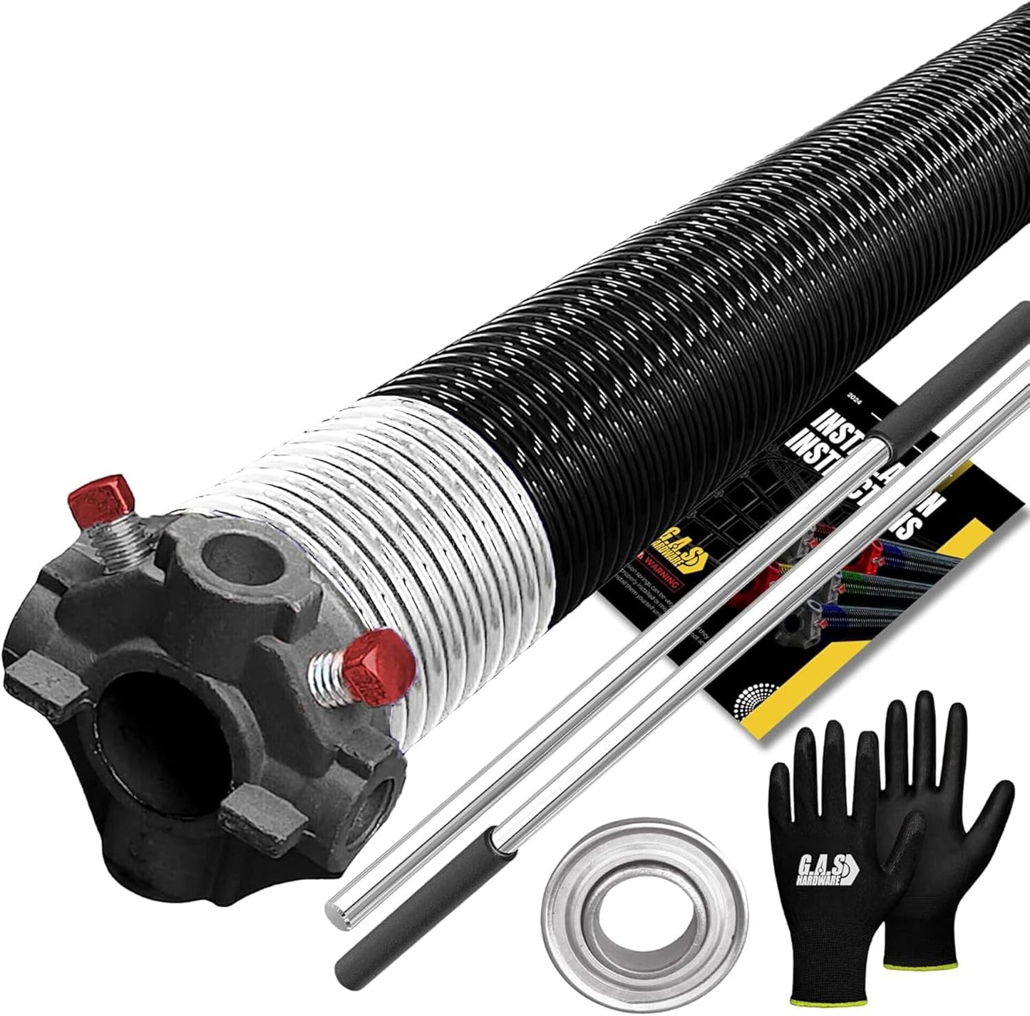 Garage Door Torsion Spring 218x1.75x31 Includes 1” Steel Bearing, Gloves, Manual, and Winding Bars for Right Side of Garage Door Precision E-Coating 5-Year Warranty Min. 30,000 Cycles (Black Cone)