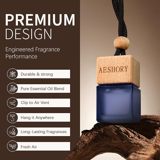 Aeshory Car Air Freshener Hanging 3 Pack – Wood Car Freshener - Sandalwood & Teakwood & Cologne Scents,Car Fresheners Long Lasting Up to 60 Days, Car Air Freshener Men,0.27 FL OZ/8ML