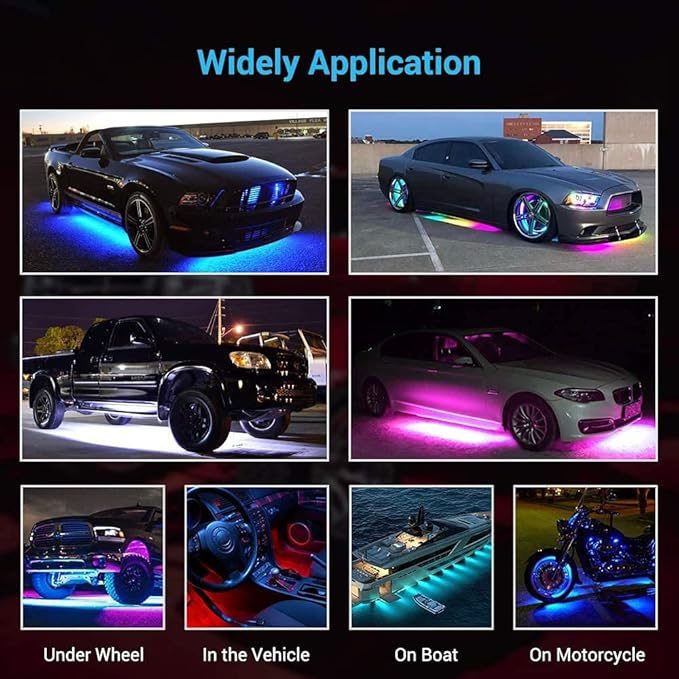 Underglow Kit for Car, Led Underglow Lights with App and Remote Control, 16 Million RGB Colors, 29 Preset Modes, Music & DIY Mode, Under Car Led Lights Exterior for SUVs, Trucks, DC 12V