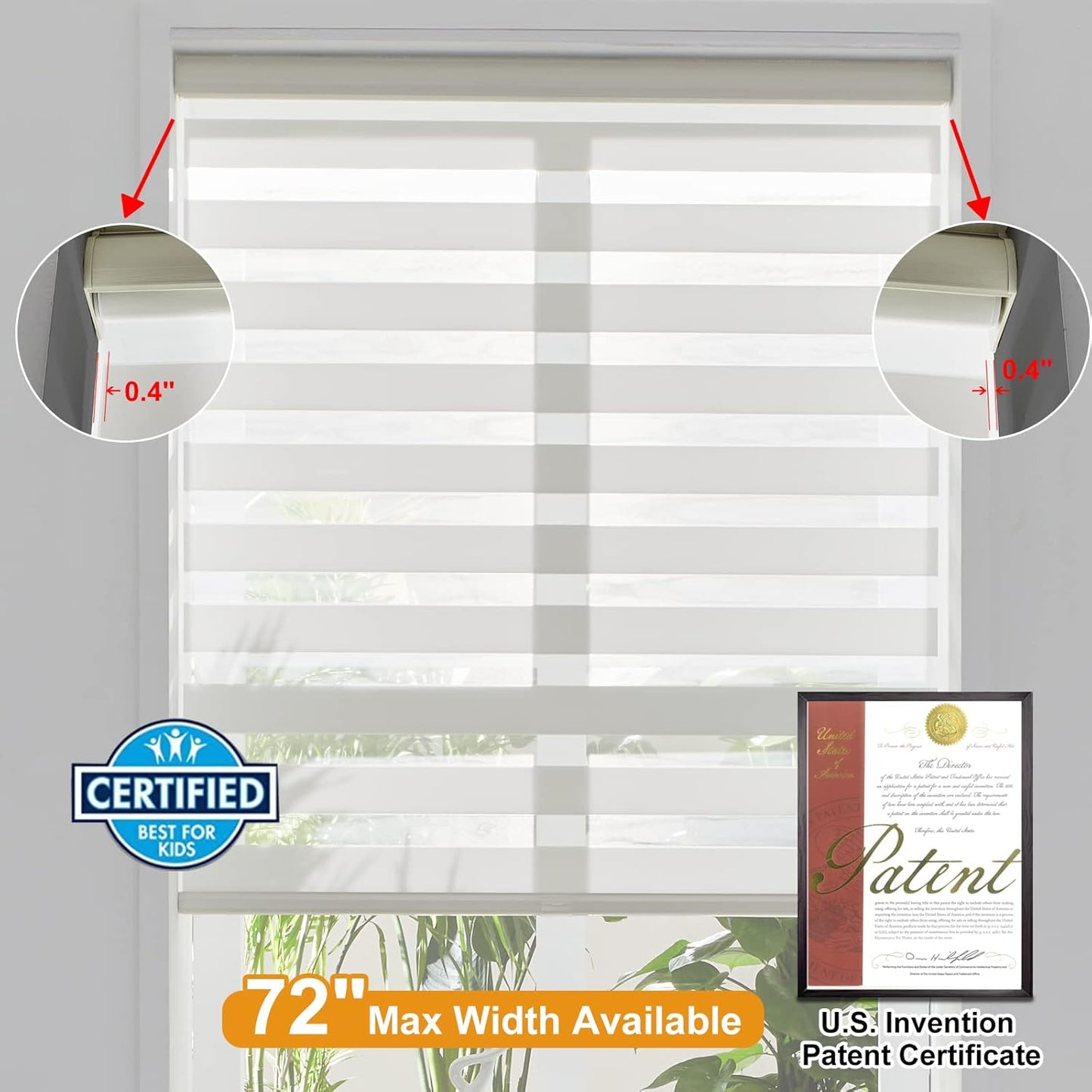 Persilux Cordless Zebra Blinds for Windows Free-Stop Window Blinds (34" W X 64" H, Cream) Dual Layer Light Control for Day and Night, Light Filtering Sheer Shades for Home, Easy to Install