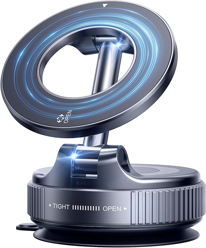Galundge Vacuum Suction Magnetic Phone Holder, 2025 Upgraded Foldable Retractable Suction Cup Car Phone Mount for Magsafe, 360° Adjustable Magnetic Phone Stand for Cars/Gyms/Mirrors/Smooth Surface