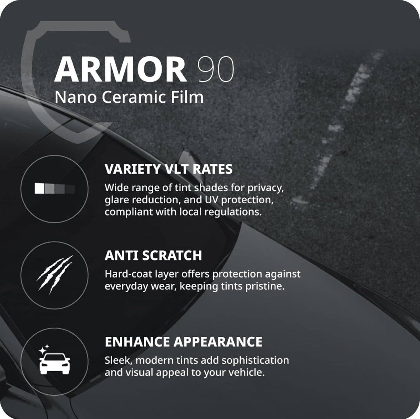 Nano Ceramic Window Tint Film for Cars - 2 Ply Scratch Resistant with Heat Control and UV/IR Rejection (15% VLT, 36inx100ft), OWFCR-10006