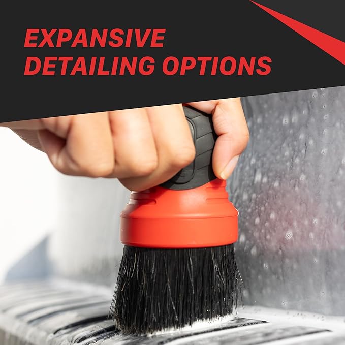 Maxshine Universal Red Large Mixed Bristle Brush with Storage Rack – Curved Grip & Soft Bristles – Ideal for Dashboard, Displays, Air Vents – Premium Brush for Wheels & Interior Detailing