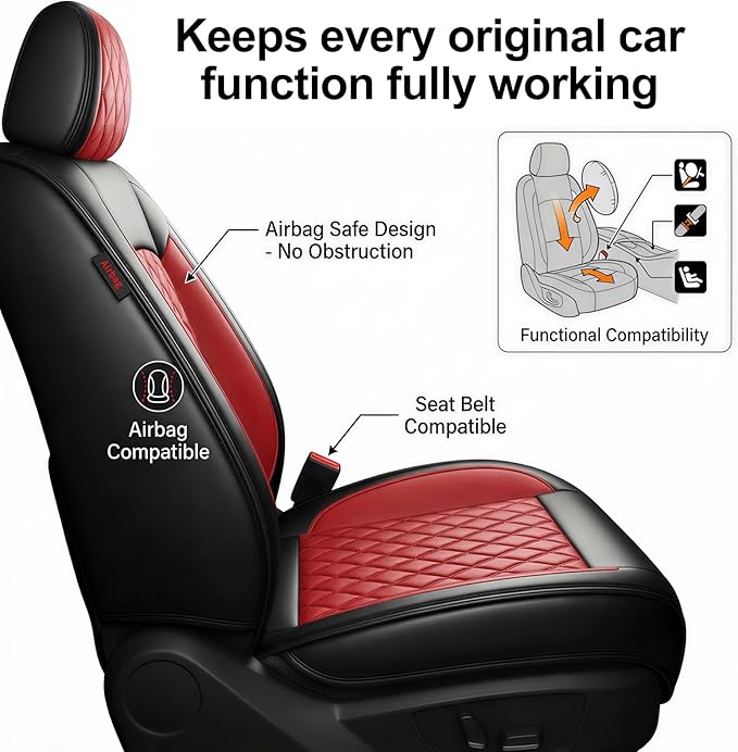 Santa Fe Seat Covers Custom Fit for Hyundai Santa Fe 2007-2026 (Only 5-Seat Version) - Full Set Premium Leather, Waterproof, All-Weather, Airbag Compatible, Only 2 Front seat Covers (Red)