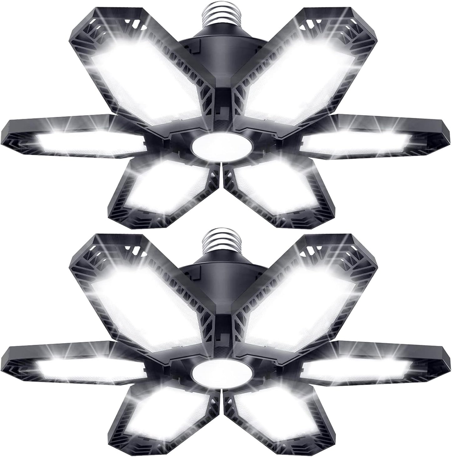 TANBABY 2 Pack LED Garage Lights, 150W Deformable Best Ceiling Shop Lights, 15000LM LED Light 6500K Garage Lighting with 6+1 Adjustable Panels Bulb for Basement