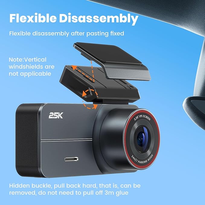 2.5K Dash Cam Front and Rear with 64GB Card, Car Camera with 3.39" IPS Screen, WDR Night Vision, Parking Monitor, G-Sensor Dash Camera