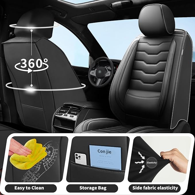 Fit Altima Car Seat Covers Compatible with Nissan Altima 2011-2025 2026 - Full Set Premium Leather， Waterproof Breathable， All-Weather Seat Cushion Protecto&Airbag Compatible（Full Set,Black