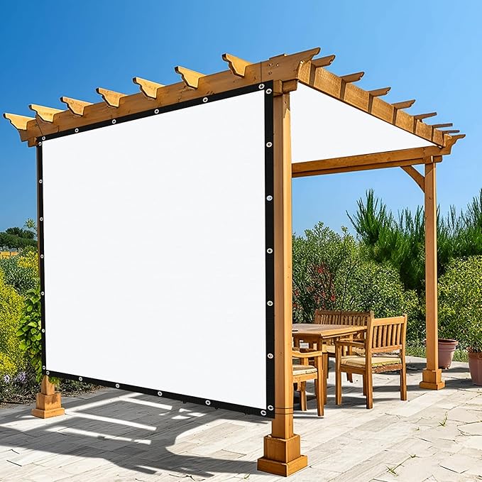 Amagenix 90% Pergola Shade Cover 6' X 11' Sun Shade Cloth with Grommets for Outdoor Garden Patio Porch, Commercial Grade 200 GSM - Cable Zip Ties Included (We Customized) GN108, White