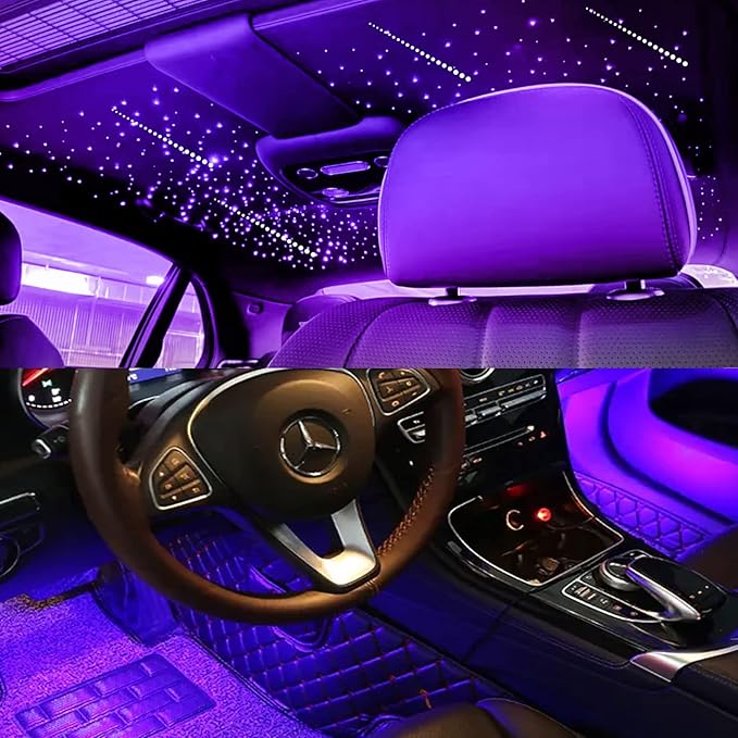AKEPO 3in1 Fiber Optic Lights Kit APP Control Headliner Starlight, Shooting Star+Music Sync Activated Under Dash Interior LED Light and 6W RGBW Fiber Optic Star Light, 150pcs 0.03in6.5ft Fiber Strands