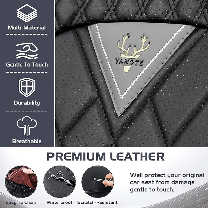 Truck Seat Covers for Ford Bronco 2021-2026, Waterproof Premium Leather Full Coverage Car Seat Cover, Muscle Sport Style Auto Interior Seat Cover Sets (Full Set/Gray Black)