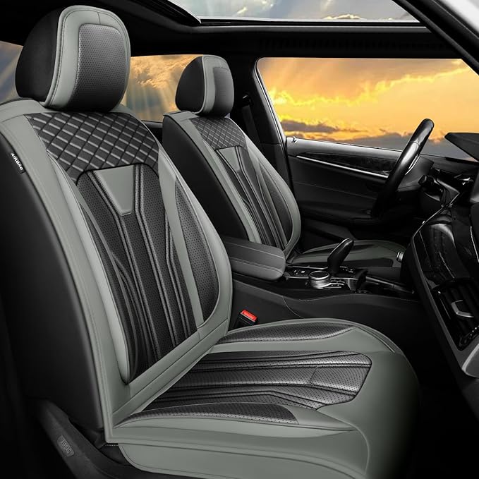 Fit Sentra Car Seat Covers Compatible with Nissan Sentra 2001-2025 2026 - Full Set Premium Leather， Waterproof Breathable， All-Weather Seat Cushion Protecto&Airbag Compatible （Gray & Black