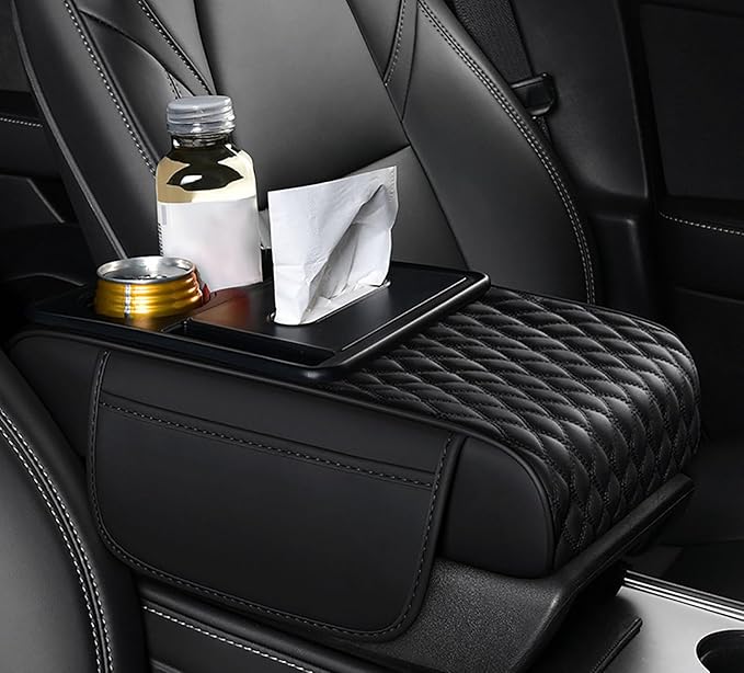 Car Armrest Center Console Cover for Ford Maverick 2022–2025, Center Console Pad with Cup Holder, Multifunctional Armrest Cushion,B Black