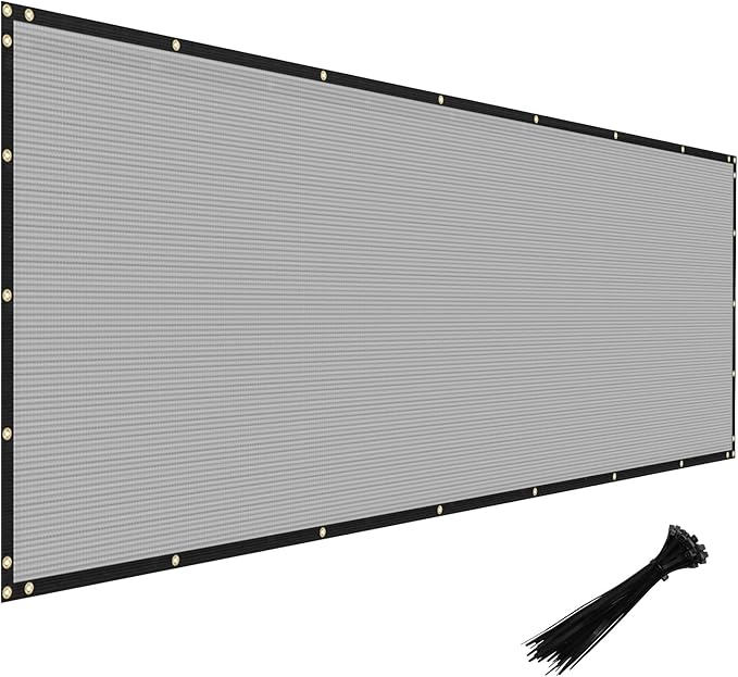 Windscreen4less Privacy Fence Screen Heavy Duty Windscreen Fencing Mesh Fabric Shade Net Cover with Brass Grommtes for Outdoor Wall Garden Yard Pool Deck, 8'x13' Light Gray