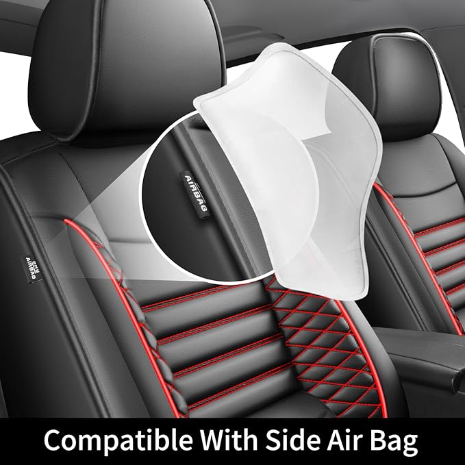 Fit CRV Car Seat Covers for Honda CR-V 2013-2024 2025 2026 - Upgraded Premium Waterproof & Breathable Leather, Airbag Compatible, All-Weather Seat Cushion Protector (2 Front/Black+Red)
