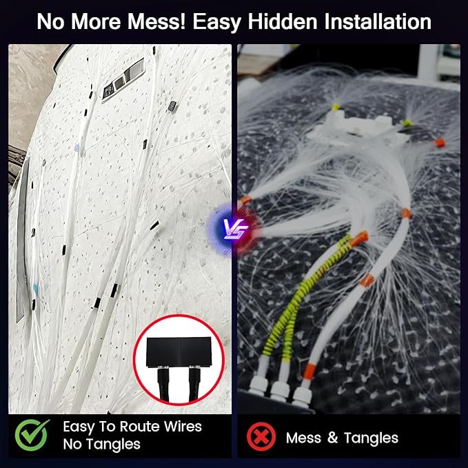 Split Starlight Headliner Kit - 800pcs 0.02in 4.9ft Fiber Optic RGBW Star Lights for Car with 4 Light Heads 16W Engine Easy to Hide,Flexible Wiring,APP/Remote Control for Car Roof Ceiling