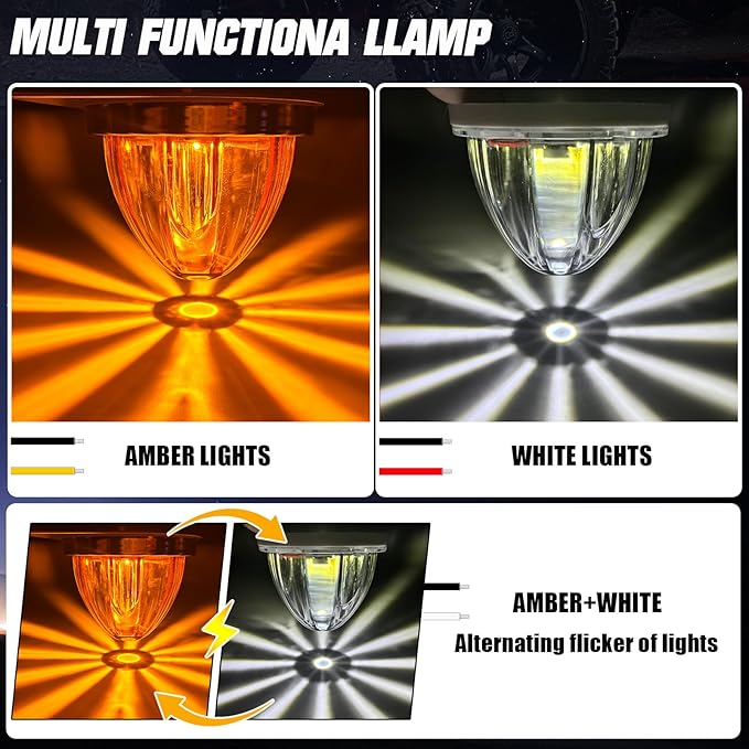 6-Pack Dual Color Watermelon Lights with Strobe & Steady Lighting, Clear Lens Amber/White LED Side Marker Turn Signal Lights for Truck Trailer RV Off-Road Vehicle