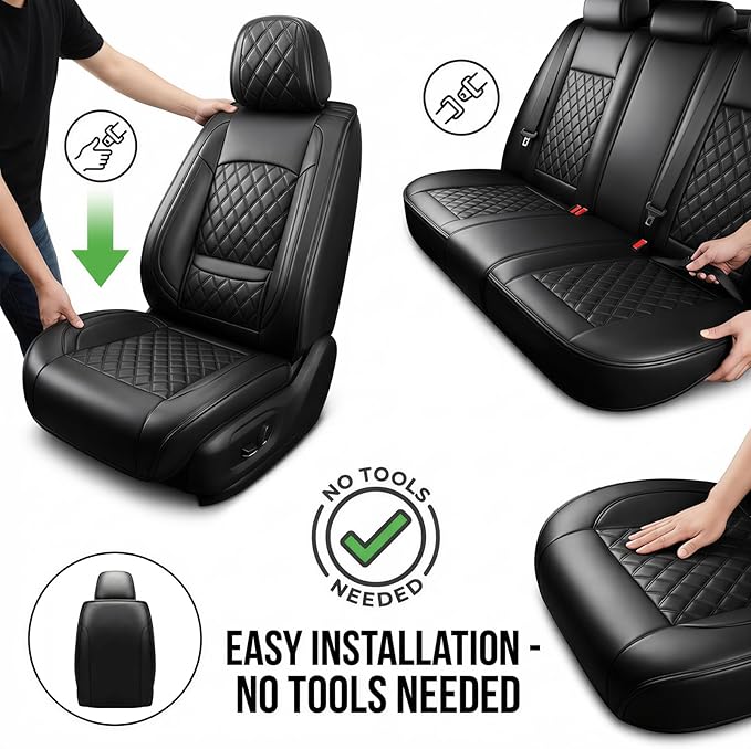 Fit RLX Car Seat Covers for Acura RLX 2013-2020 - Premium Leather, Waterproof, All-Weather, Airbag Compatible, Breathable, Easy Install, Seat Protectors, Only 2 Front seat Covers, Black