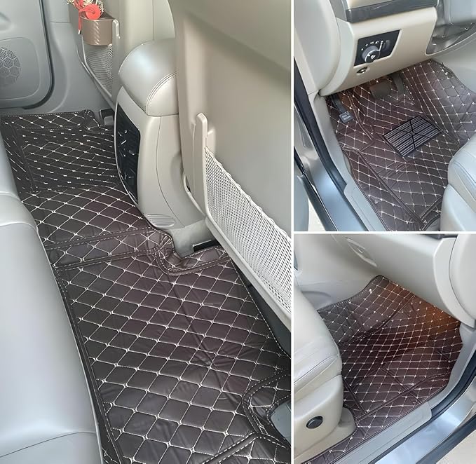Customize Car Floor Mats for 99% Sedan SUV Sports Car All Weather Leather Full Coverage Waterproof Non-Slip Vehicle Lining Pads (Green Beige)