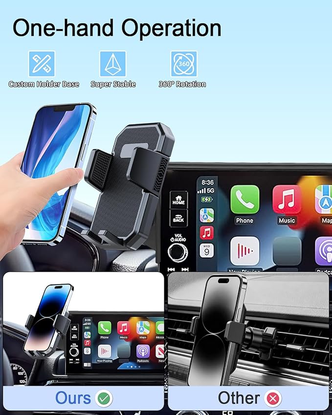 PZK Car Phone Mount for Toyota RAV4 2019-2025 Hybrid LE/XLE/Premium Accessories 7/8-Inch Screen 360° Rotation Smart Phone Cradles Auto Lock Cell Phone Holder Not Affect Air Vent (Not Fit 9/10.5 inch)