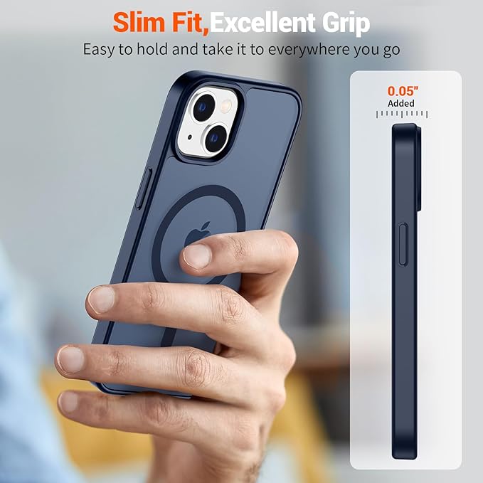 SUPFINE Magnetic for iPhone 15 Plus Case & iPhone 14 Plus Case with Screen Protector (Compatible with MagSafe)(Military Grade Drop Protection) Translucent Shockproof Phone Cover,Dark Blue