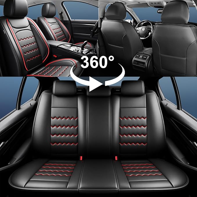 CX-70 Car Seat Covers Fit for Mazda CX-70 2025-2026, Full Coverage Premium Leather Waterproof Breathable Seat Covers, Automotive Seat Protectors, Airbag Compatible(Full Set Seats, Black & Red)