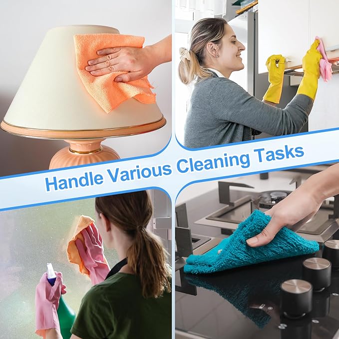 HARFINGTON 6 Pack Microfiber Cleaning Cloth, 28" x 12" Multi-Functional Cleaning Towels Reusable Absorbent Rags for Car Wash Kitchen Household Window Clean, Rose Red