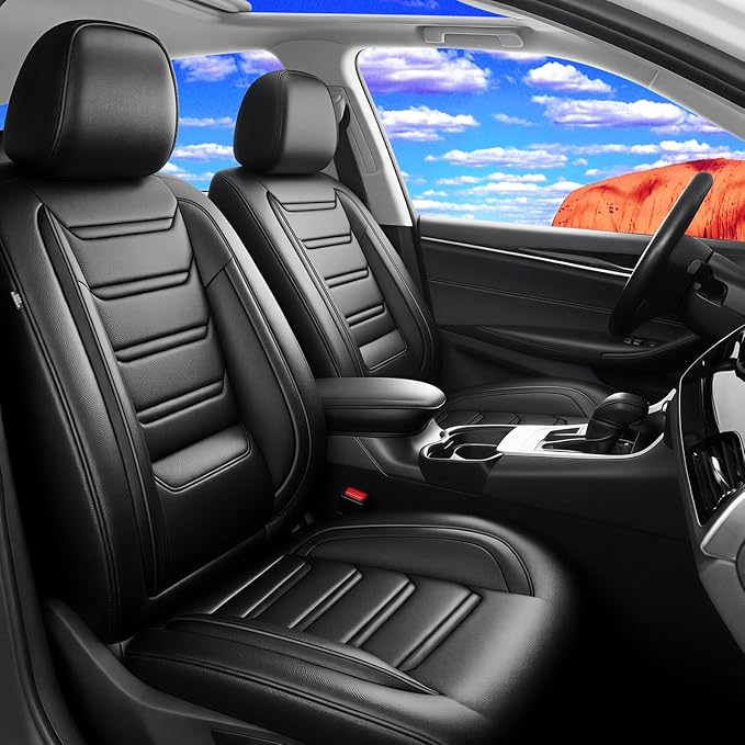 Fit CX-5 Car Seat Covers for Select Mazda CX5 2013-2024 2025 2026 - Premium Full Coverage Leather, Airbag Compatible, Breathable, Waterproof & All Weather Seat Protector, Full Set, Black