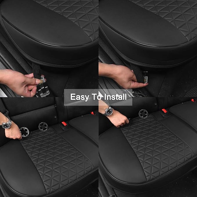 Black Panther Luxury PU Leather Rear Car Seat Cover Adjustable Length (49-55'') Back Bench Seat Protector Fits 90% Standard Two-seat Rear Row, for Seat Bottom Only, Triangle Quilted Design, Gray