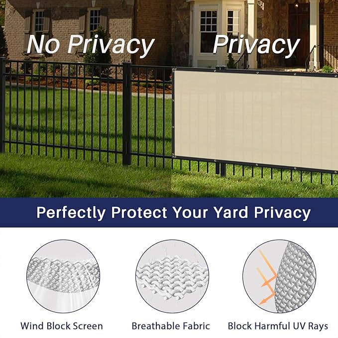 Windscreen4less Privacy Fence Screen Heavy Duty Windscreen Fencing Mesh Fabric Shade Net Cover with Brass Grommtes for Outdoor Wall Garden Yard Pool Deck, 8'x2' Beige