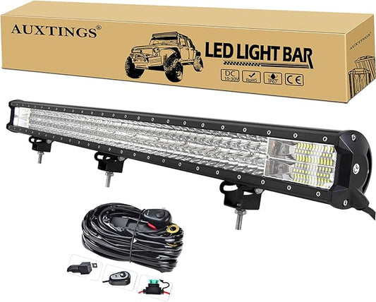 AUXTINGS 45 inch 612W LED Light Bar Triple Row Spot Flood Combo Beam Off Road Lights Waterproof Work Light with Wiring Harness for Jeep Trucks SUV ATV UTV Boat Lights, 12V 24V