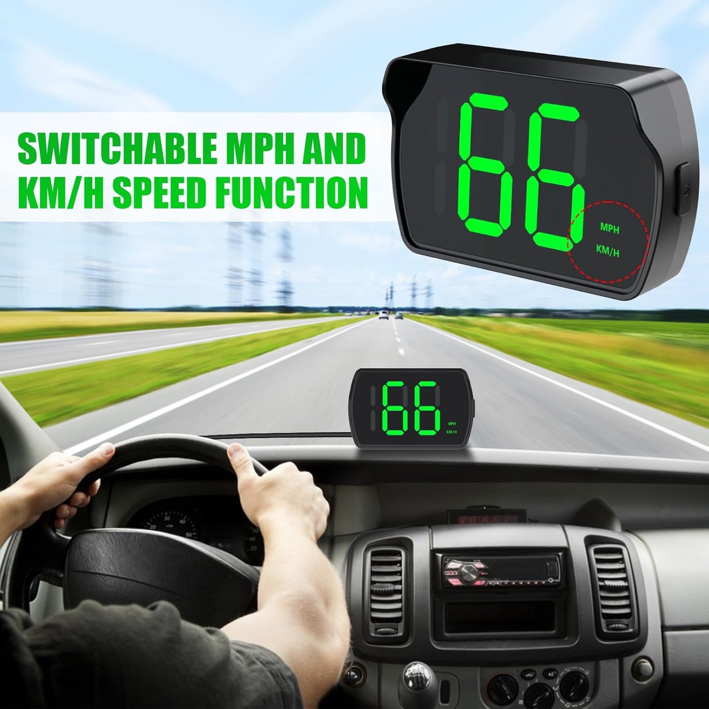 GPS Digital Speedometer for Car MPH, Universal HUD Speed Meter with LED Large Font with USB Cable, Plug and Play for Truck Motor SUV Golf Cart All Vehicles (Contain Car Charger Adapter)