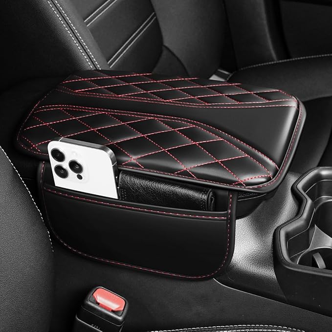 Center Console Cover Fit for Avalon Scratch & Wear Resistant Waterproof Middle Console Cover with 2 Storage Bags(Black&Redline)