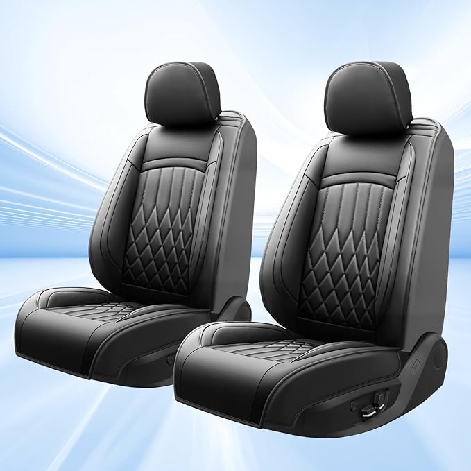 Fit Elantra Car Seat Covers for Hyundai Elantra 2017-2025 2026 - Premium Leather, Waterproof, All-Weather, Airbag Compatible, Breathable, Seat Protectors, Only 2 Front seat Covers, Black